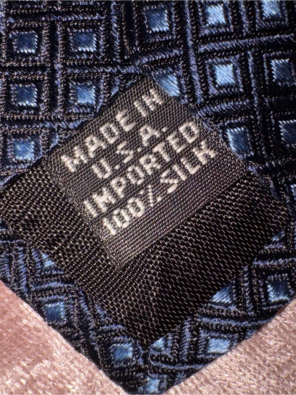 Men's Navy & Blue Geometric Woodward 100% Silk Tie - Picture 5 of 5